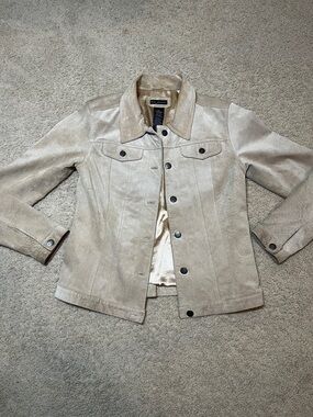 Vintage For Joseph 100% Suede Tan Beige Jacket Women's Small Lining Button Up